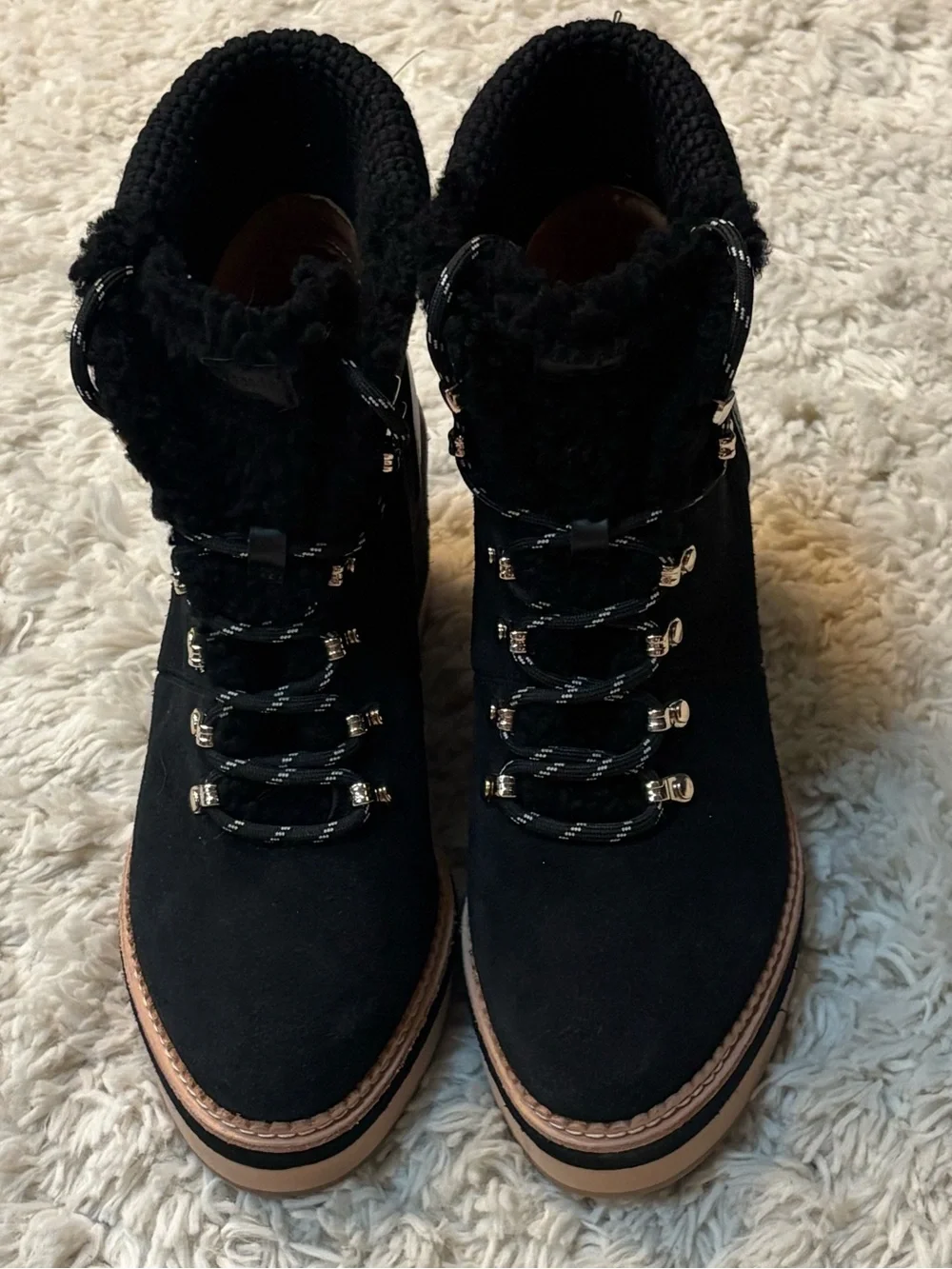 Kate Spade Willow Wedge Lace Up Knit Collar Suede Platform Booties